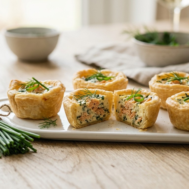 Minitaartjes met kaas en zalm recept