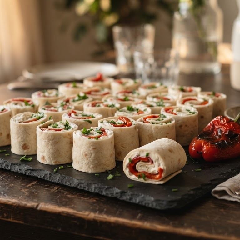 Miniwraps met verse roomkaas en geroosterde paprika recept