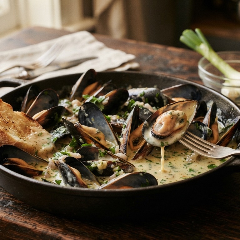 Mosselen in knoflook peterseliesaus recept