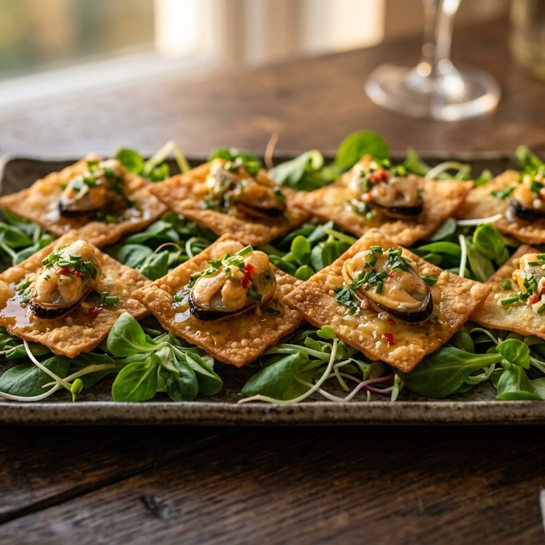 Mosselen op wontons recept