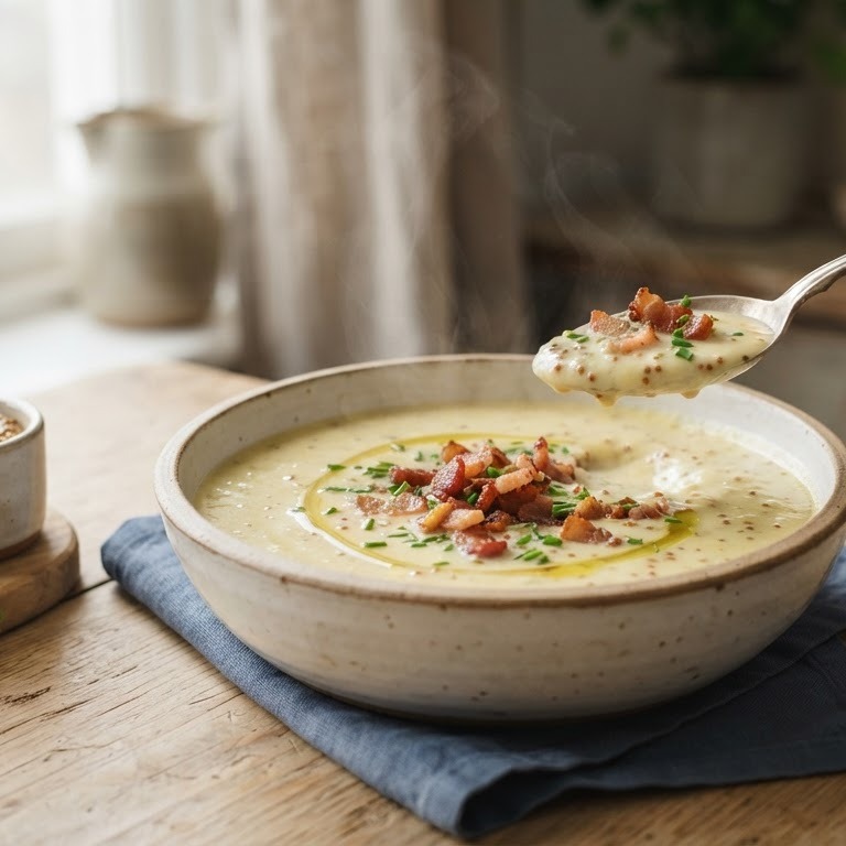 Mosterdsoep met uitgebakken spekjes recept