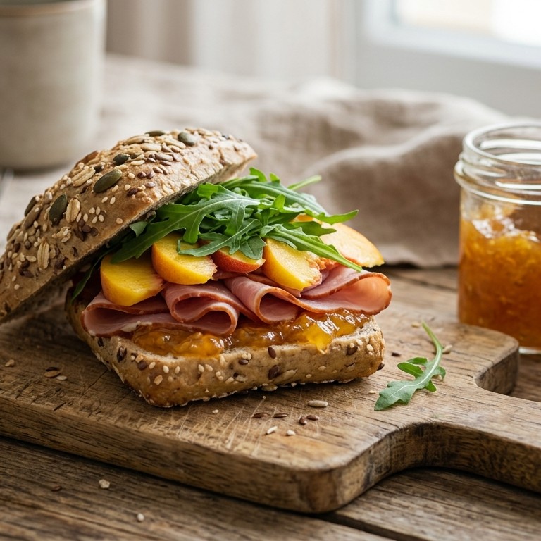 Mueslibolletje met casselerrib en perzik voor de  brunch recept