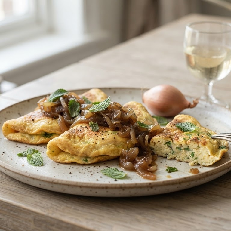 Muntomeletjes met gestoofde ui recept