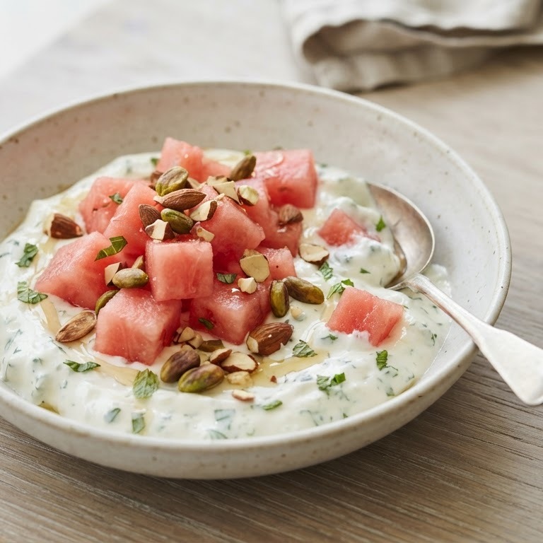 Muntyoghurt met watermeloen en noten recept