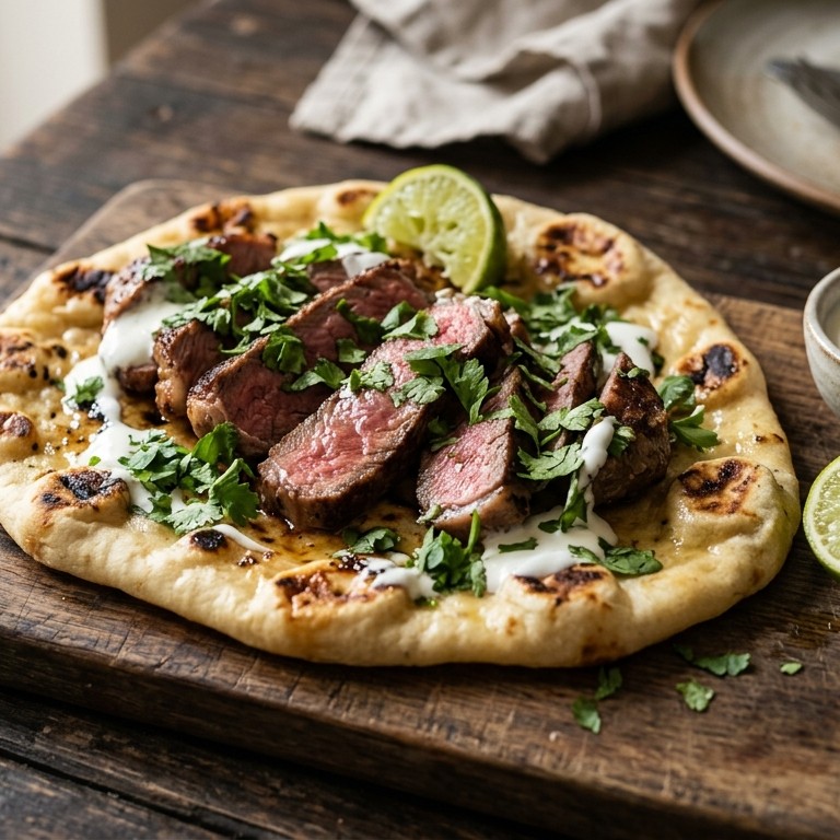 Naanbrood met entrecote en koriander recept