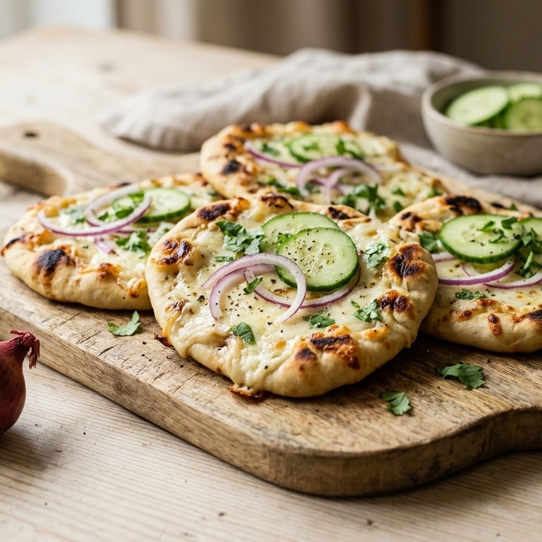 Naanbroodje anders met kaas, ui en komkommer recept