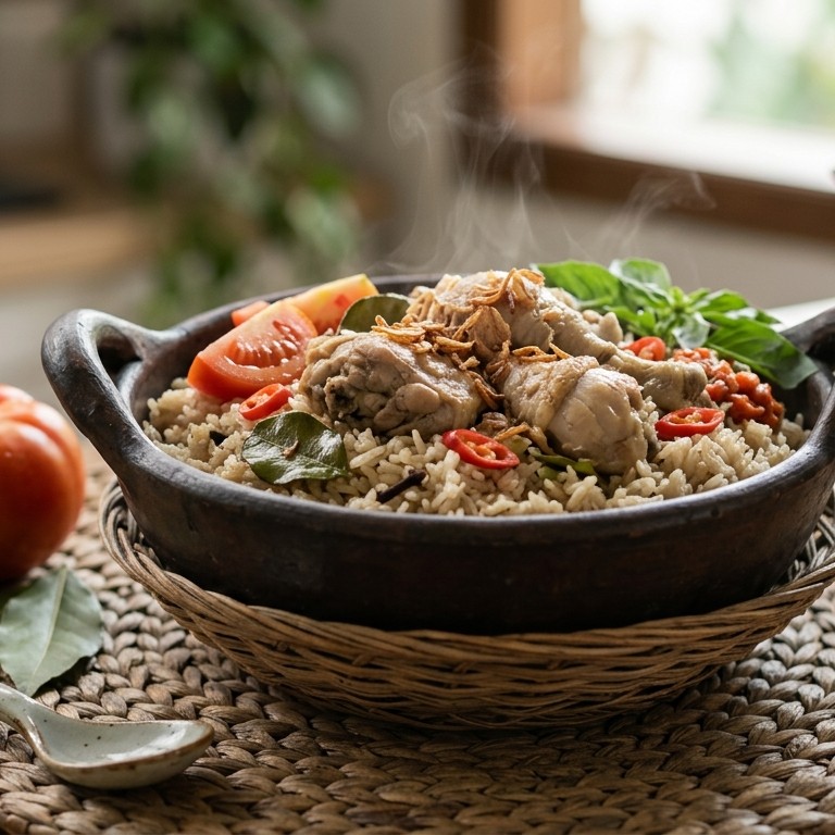 Nasi ajam liwet (rijst met kip in kippenbouillon) recept