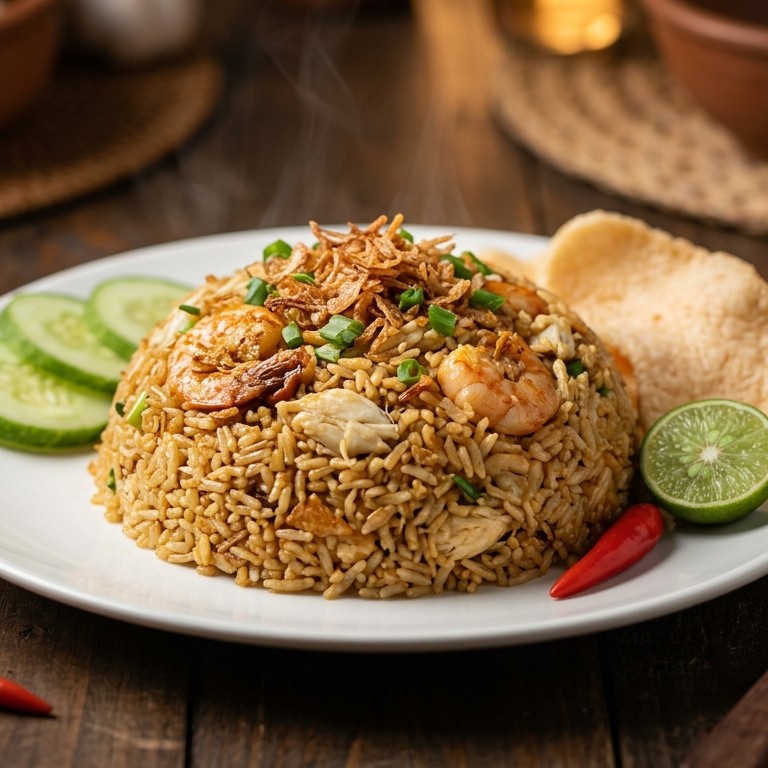 Nasi goreng kepiting (gebakken rijst met garnalen en krab) recept