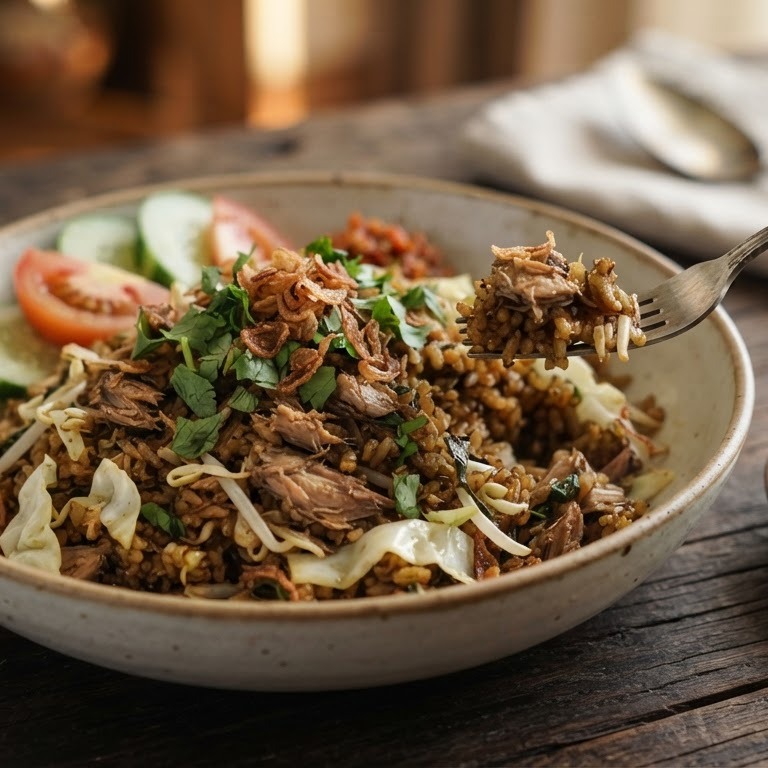 Nasi Goreng Tongkol (gebakken rijst met groente en tonijn) recept