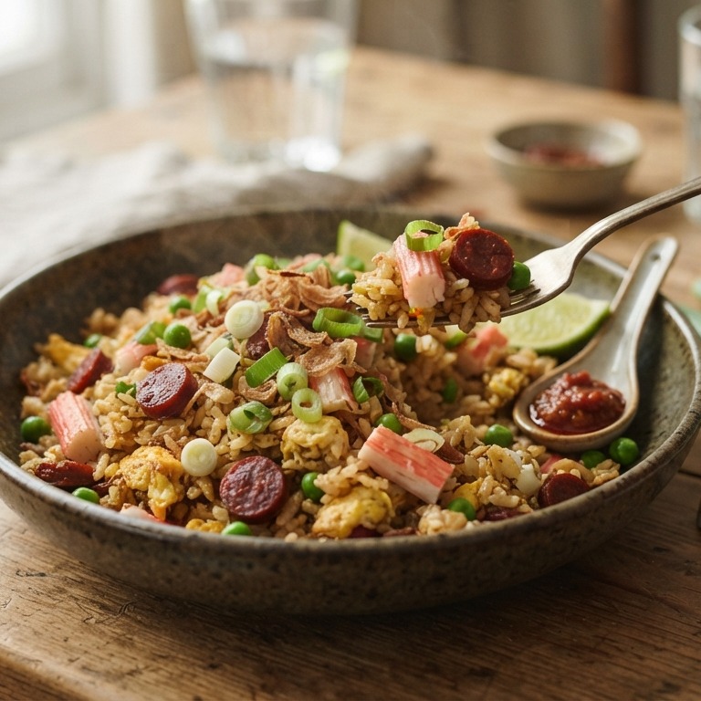 Nasi met surimi en chorizo recept