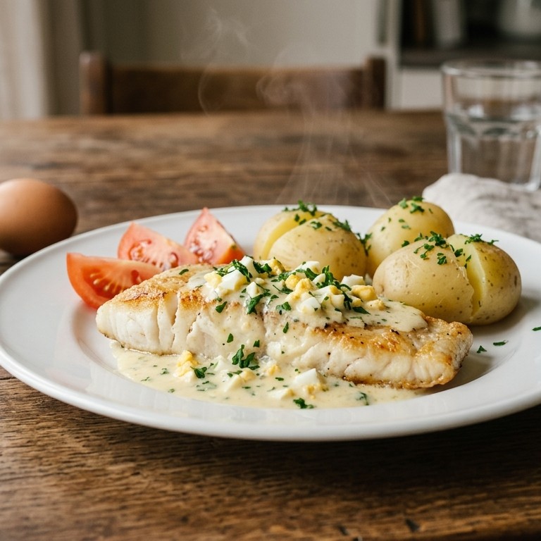 Nijlbaars met eiersaus en gekookte aardappelen recept