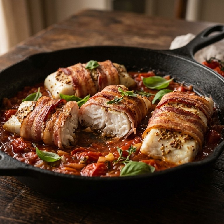 Nijlbaars met spek en tomatensaus recept