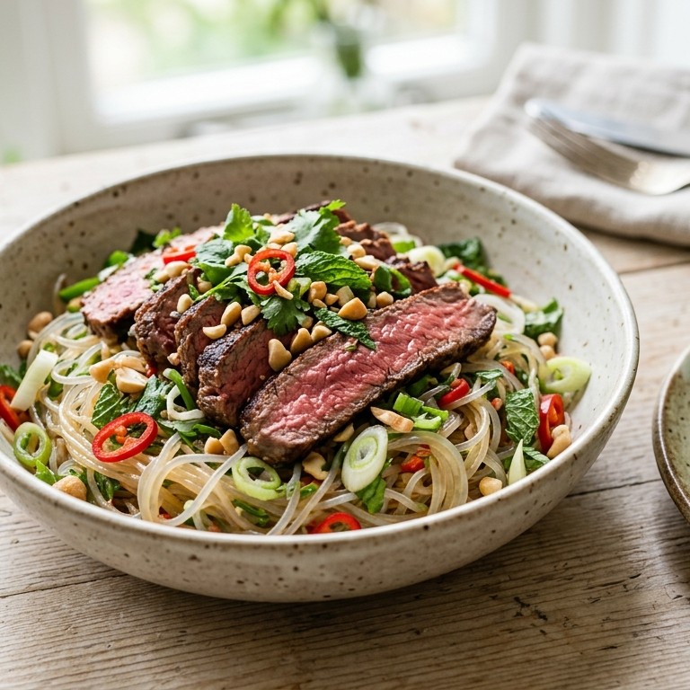 Noedelsalade met biefstuk recept