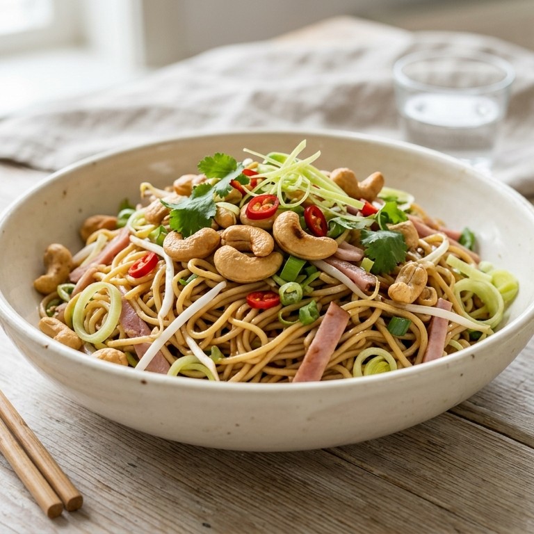 Noedelsalade met cashewnoten recept