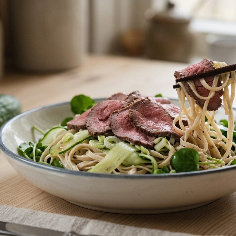 Noedelsalade met rosbief recept
