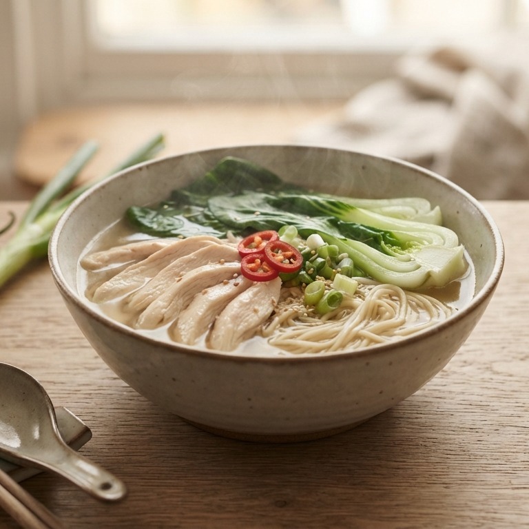 Noedelsoep met paksoi en kipfilet recept