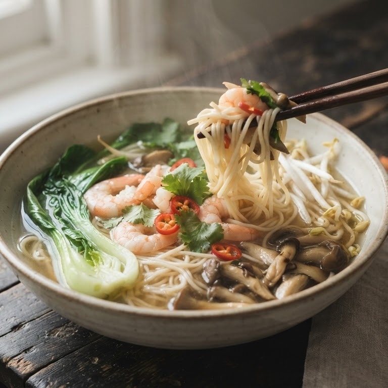 Noedelsoep met paksoi recept