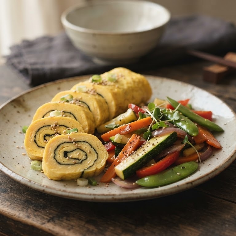 Nori omelet met roerbakgroenten recept