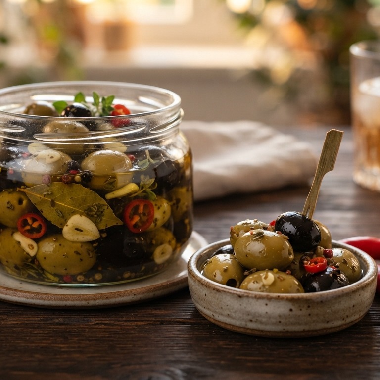 Olijven in pittige knoflookmarinade recept