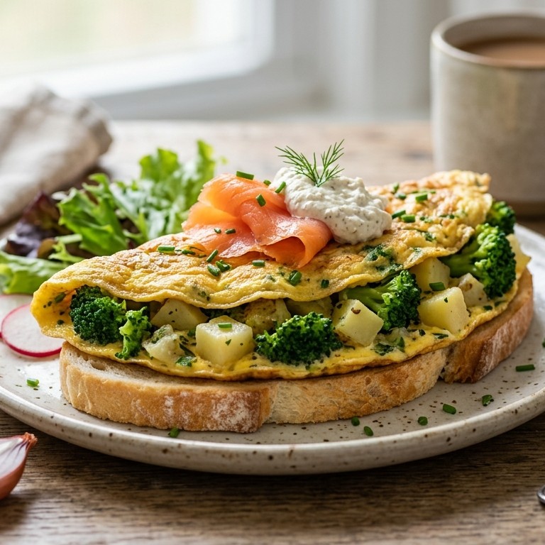 Omelet met broccoli en zalm recept