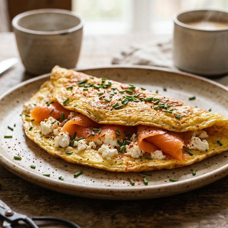 Omelet met feta en zalm recept