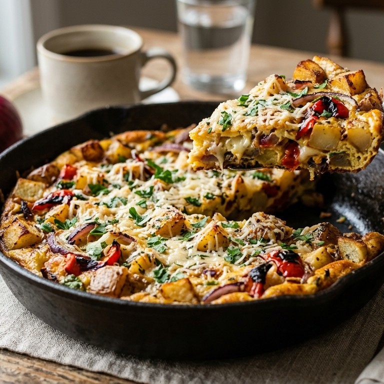 Omelet met geroosterde aardappels en paprika recept