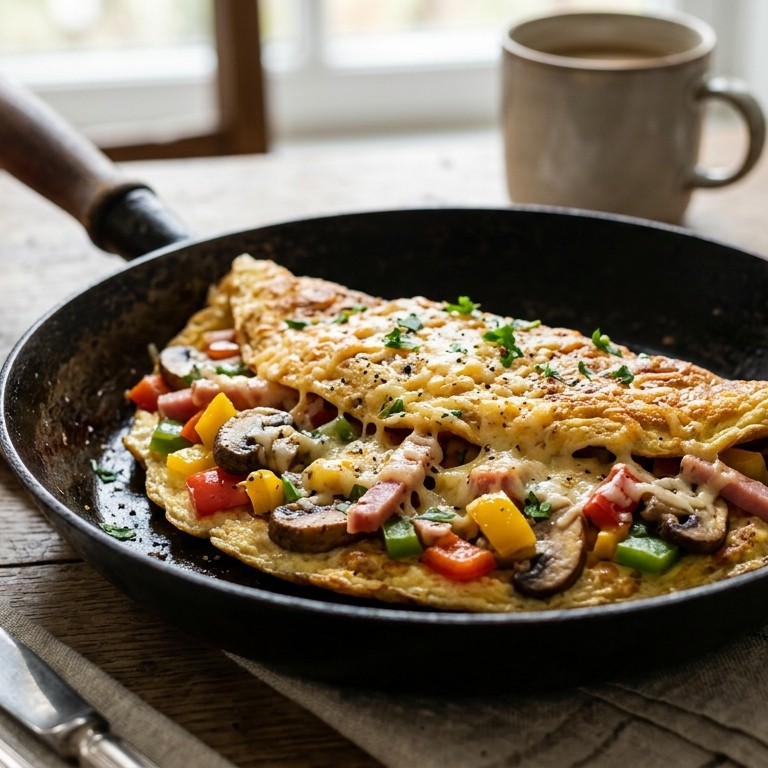 Omelet met groenten, ham en geraspte kaas recept