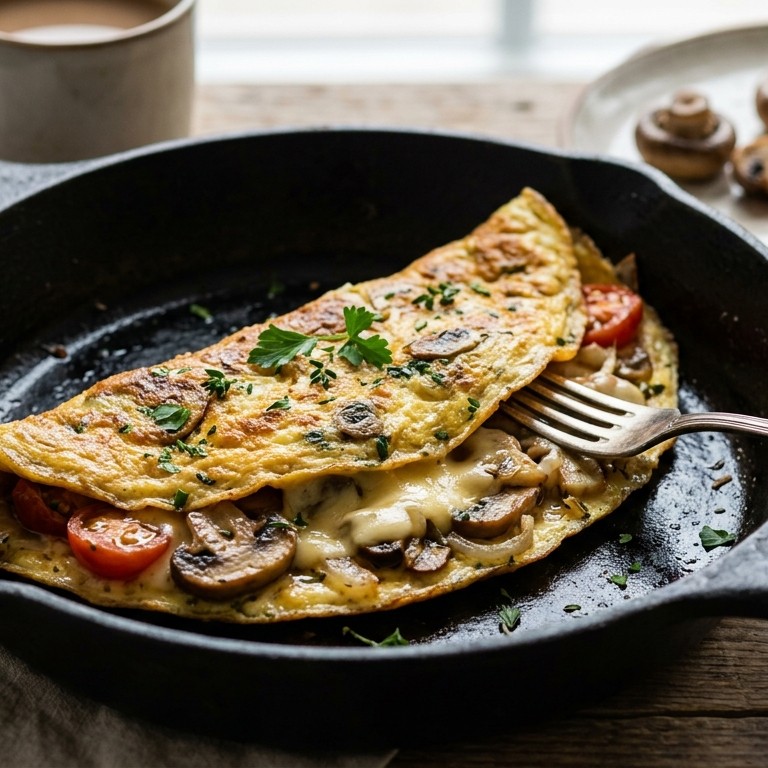 Omelet met kaas, champignons en tomaat recept
