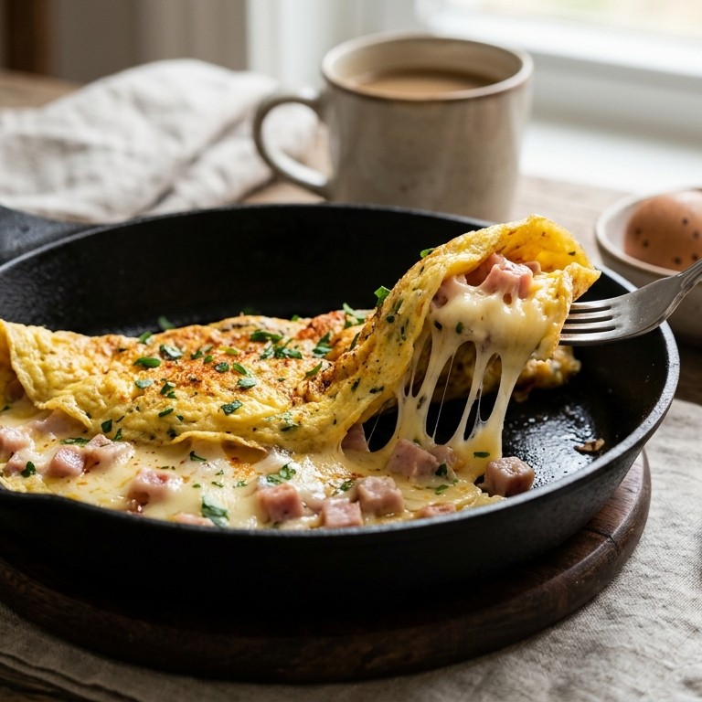 Omelet met kaas en ham (of salami) recept