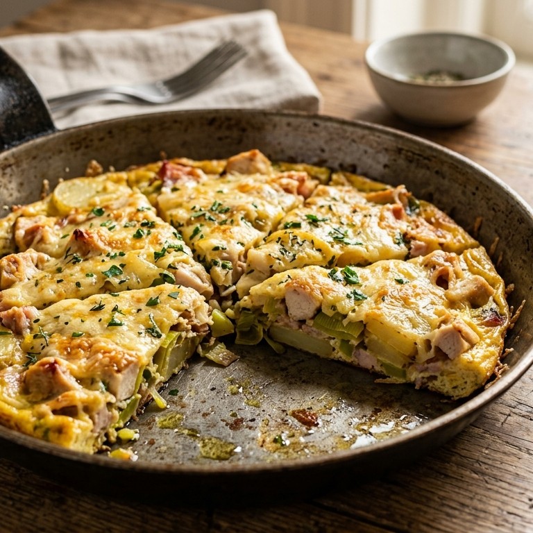 Omelet met kip, prei en aardappelen recept
