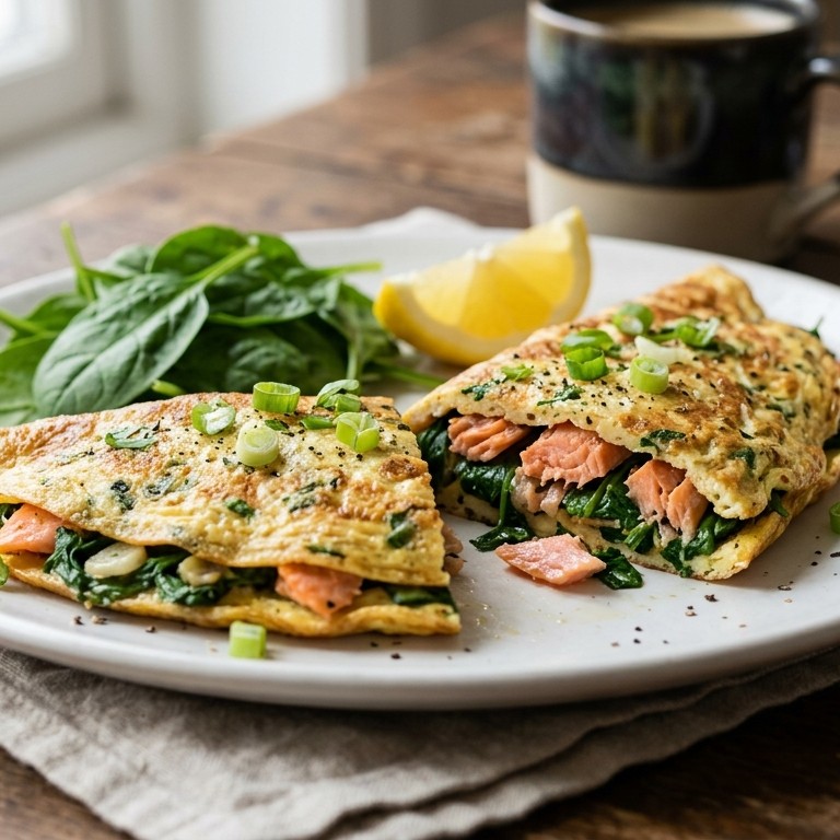 Omelet met zalm en spinazie recept