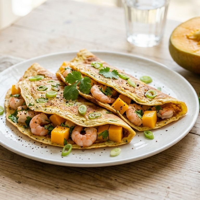 Omeletjes met garnalen en mango recept
