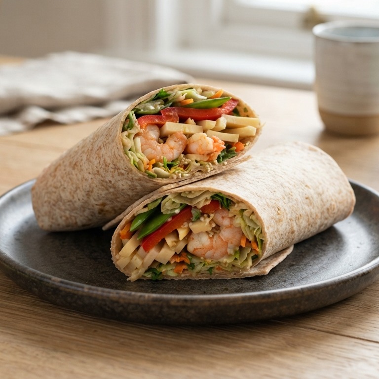 Oosterse wrap met garnalen en bamboescheuten recept