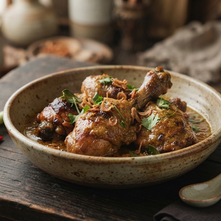 Oper Ajam Kering (gestoofde kip in dikke kruidige kokossaus) recept