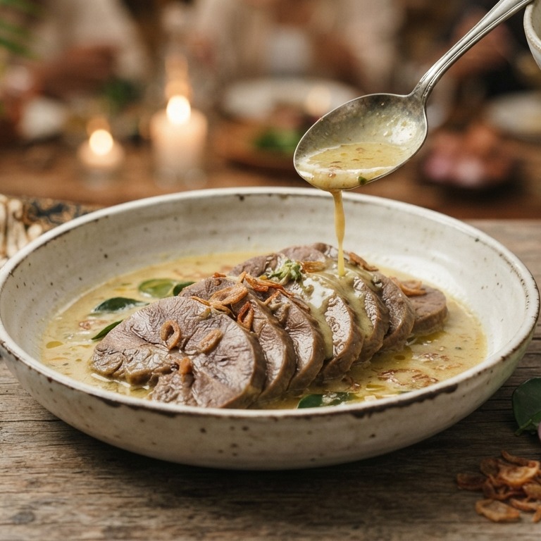 Opor Lidah (gestoofde rundertong in kokossausje) recept