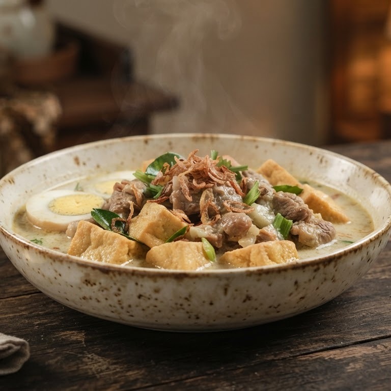 Opor Tahu Telor Daging (tahu-vlees-ei gerecht) recept