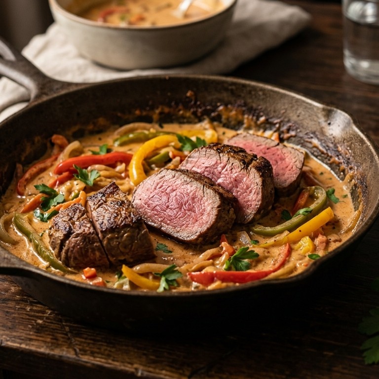 Ossenhaas met paprika in romige saus recept