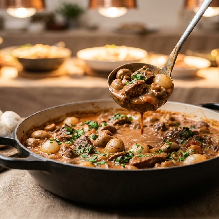 Ossenhaasstoof met champignons voor buffet recept