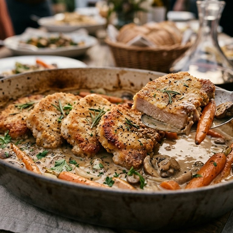 Ovenkarbonade met champignonsaus voor buffet recept