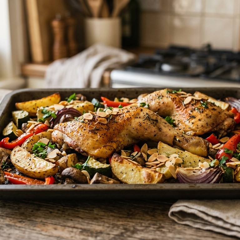 Ovenkip met gegrilde groenten en aardappelpartjes recept