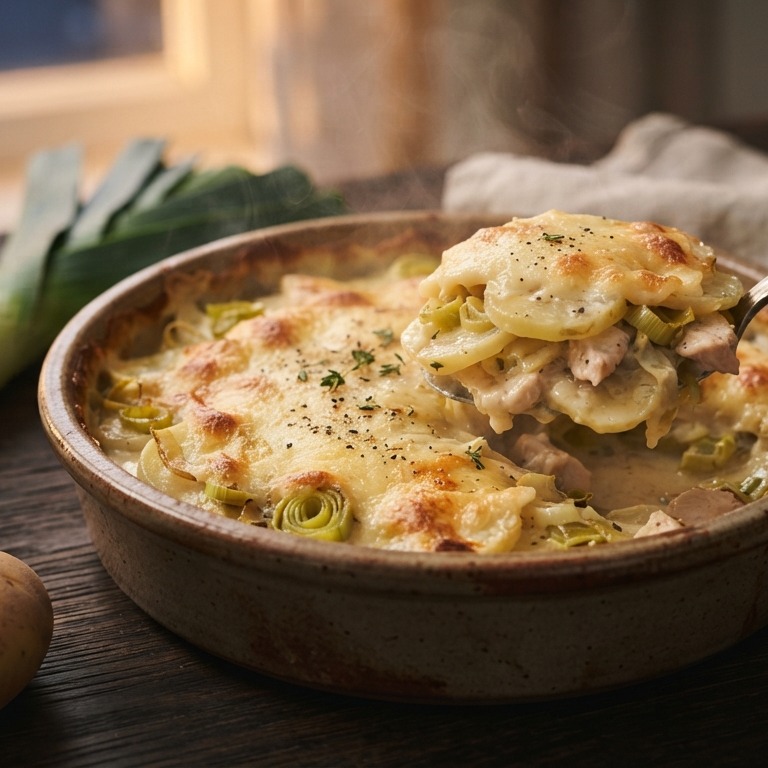 Ovenschotel met aardappel en prei recept