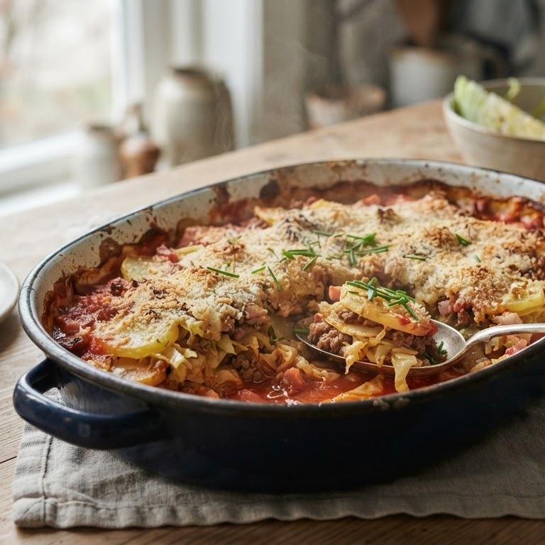 Ovenschotel met aardappelen en spitskool recept