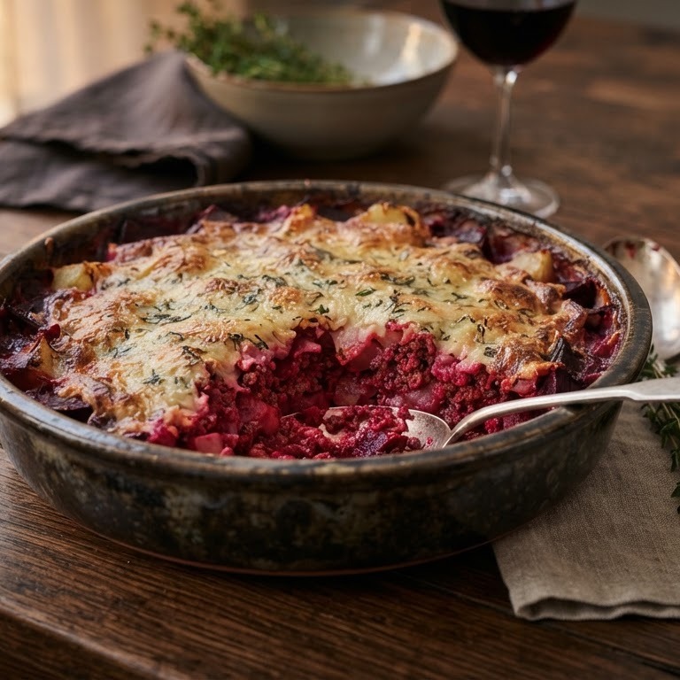 Ovenschotel met bietjes en gehakt recept