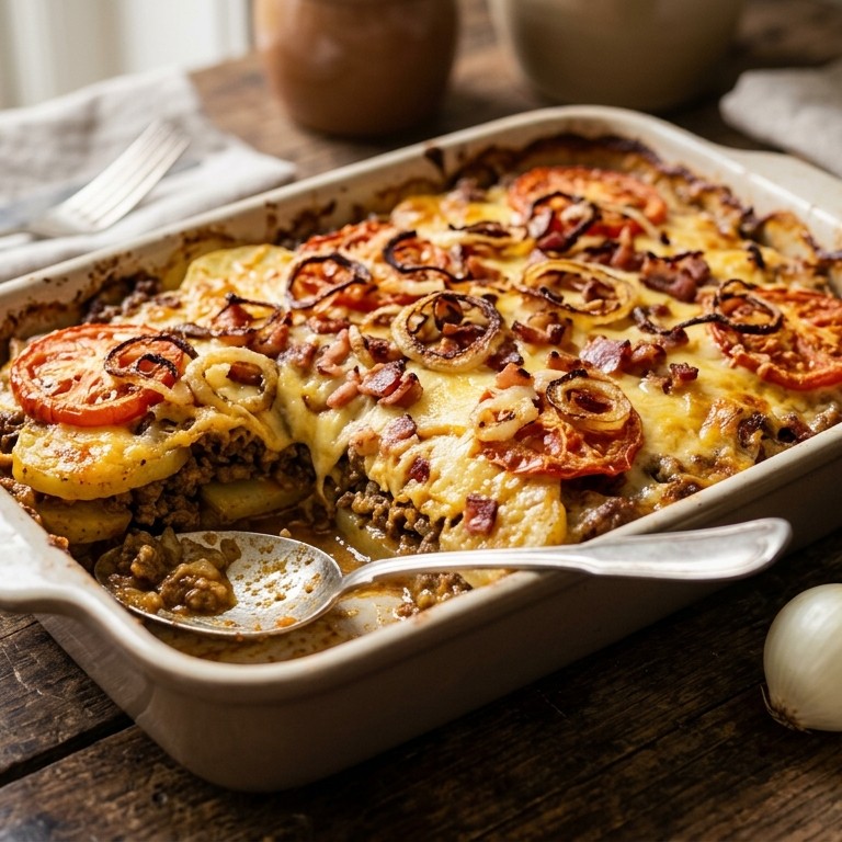 Ovenschotel met gehakt, tomaten en spekjes recept