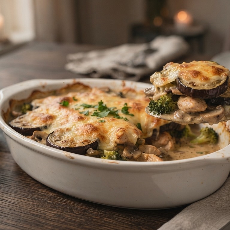 Ovenschotel met kip en aubergine recept