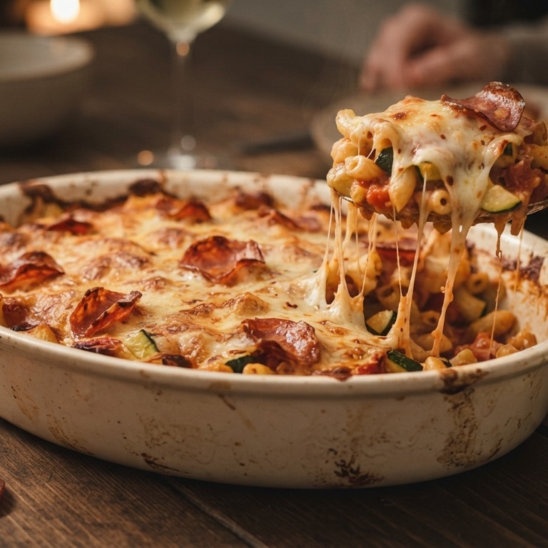 Ovenschotel met pasta en salami recept