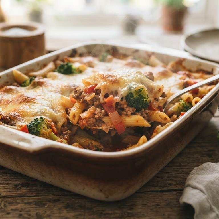 Ovenschotel met penne,broccolli en gehakt recept