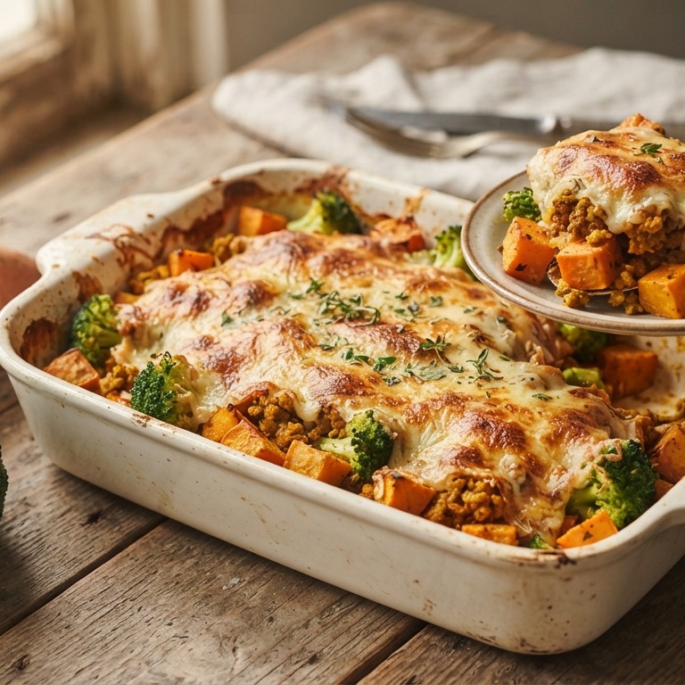 Ovenschotel met rode aardappel, gehakt en broccoli recept