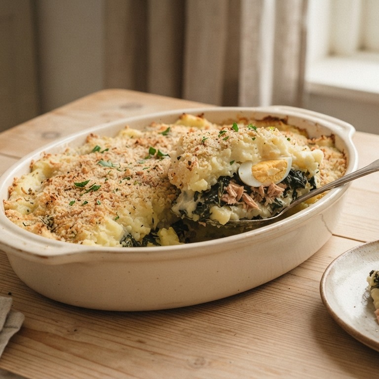 Ovenschotel met spinazie, ei en tonijn recept