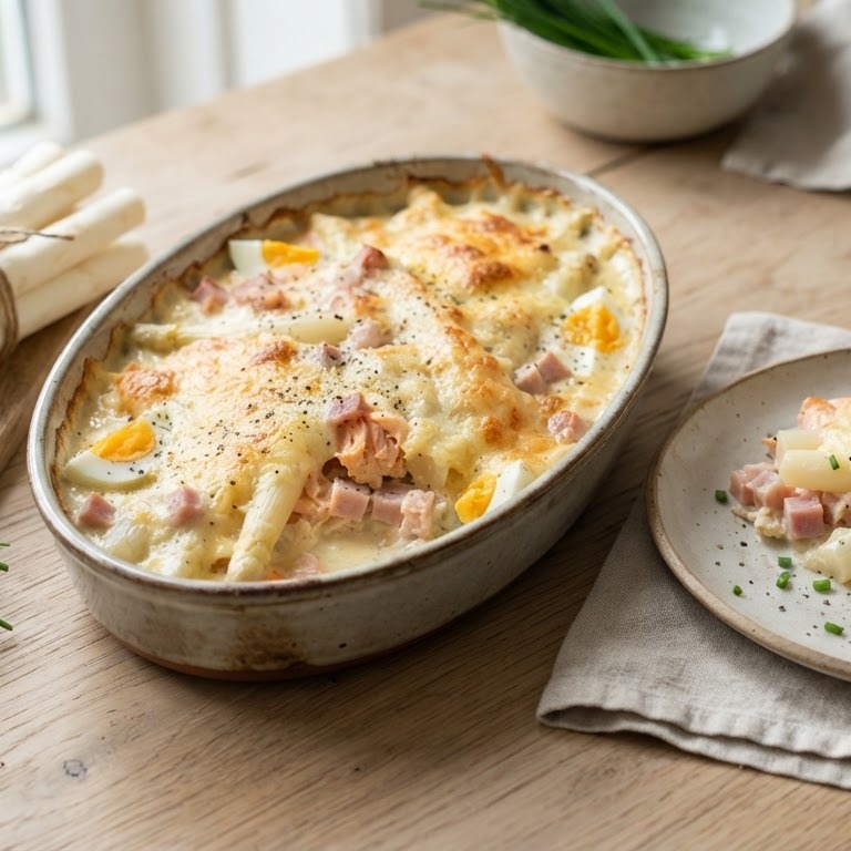 Ovenschotel met zalm en asperges recept